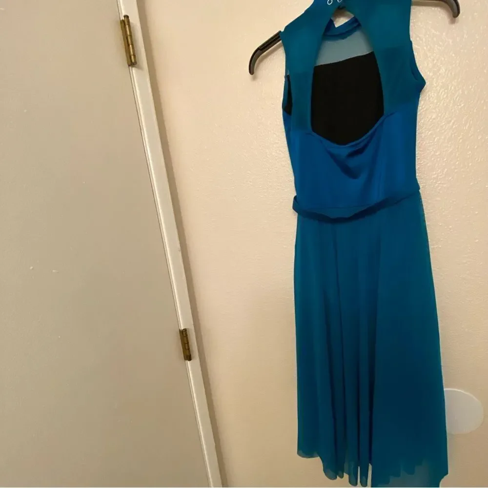 Weissman Dance Costume mesh maxi dress teal blue Lakehouse 12181 MC IC 7/8